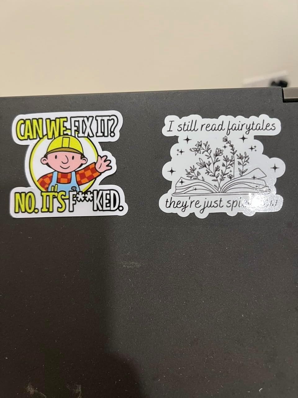 Hardhat Sticker, The Builder 'Can We Fix it? No, It's F*cked' Decal, White, Vinyl, 2''
