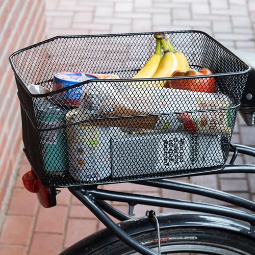Metall Fahrradkorb schwarz für Gepäckträger - 40 x 30 cm - Einkaufskorb für Fahrräder zur Festmontage - Einkaufskorb Transportkorb Metallkorb Korb Tasche für Fahrrad engmaschig
