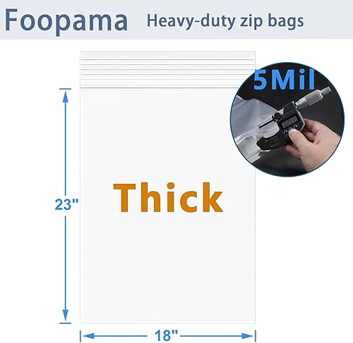 Miniatura 3 de Foopama 20 PCS Bolsas de Plástico con Cierre Zip de Polietileno Transparente Grandes de 18" x 23" Gruesas de 4 Mil, Bolsas con Cierre Recerrable