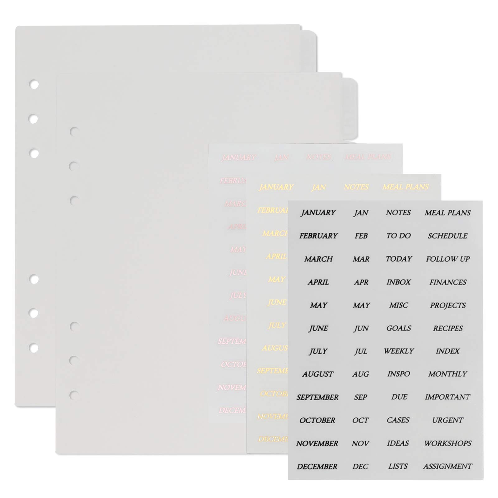 Multibey A5/A6 Binder Dividers With Tab Stickers - 6-Ring Translucent Plastic Index Dividers, Set Of 6 (2 Sets + Labels)
