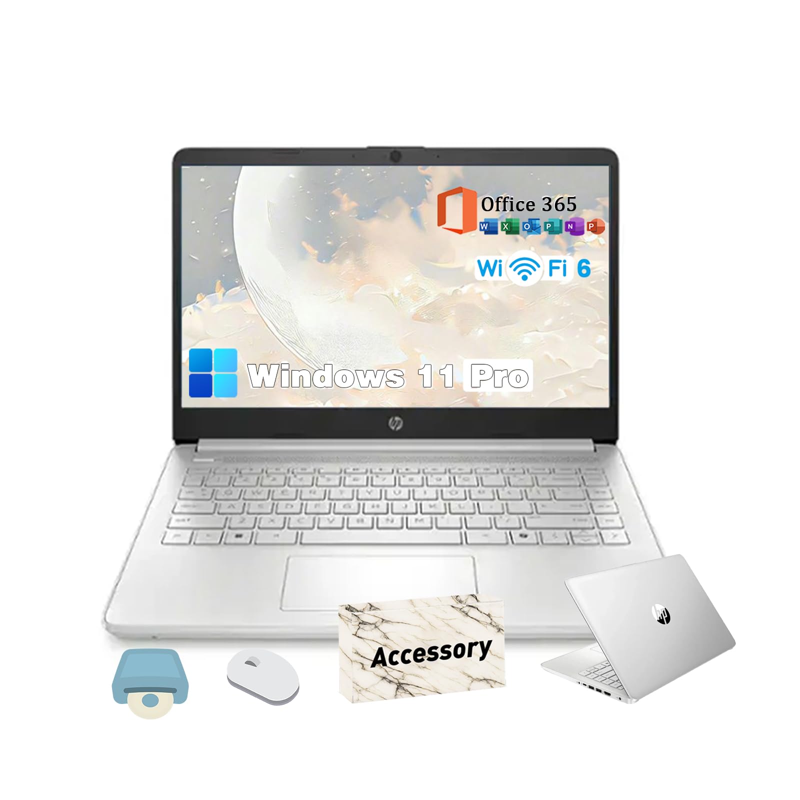 HP 2025 14-inch Laptop Computer - Windows 11 Pro | 14 inch HD | AI-Powered | 11 Hr Batter | N-Series Laptop | 1 Year Office 365 | 16GB RAM, 128GB UFS, 256GB MSD | Silver