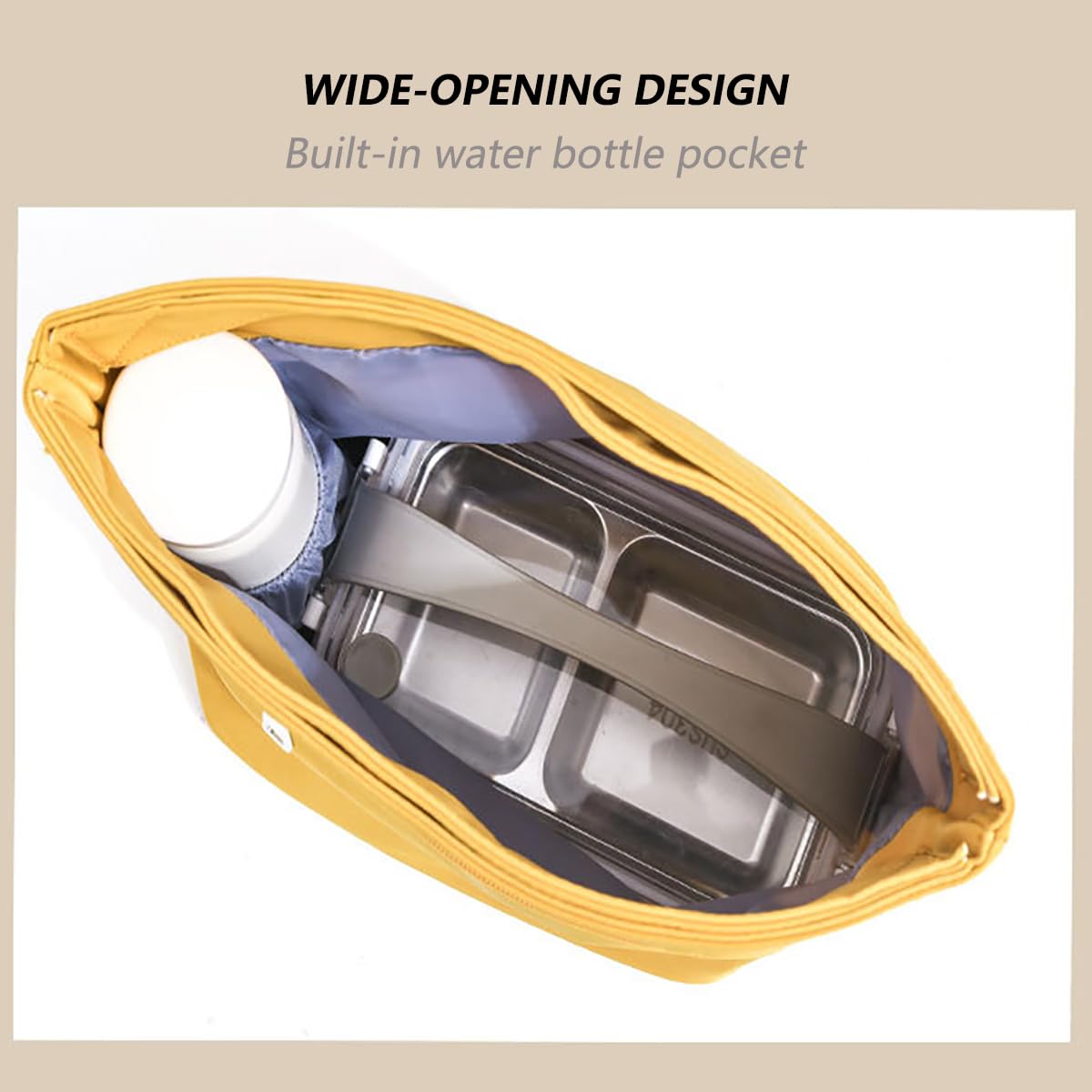 BININBOX Sac Isotherme Repas Lunch Bag Sac à déjeuner Bento Fraîcheur Sac Pique-Nique Voyage Portable et Chic (Jaune, Doublure Isotherme Amovible)