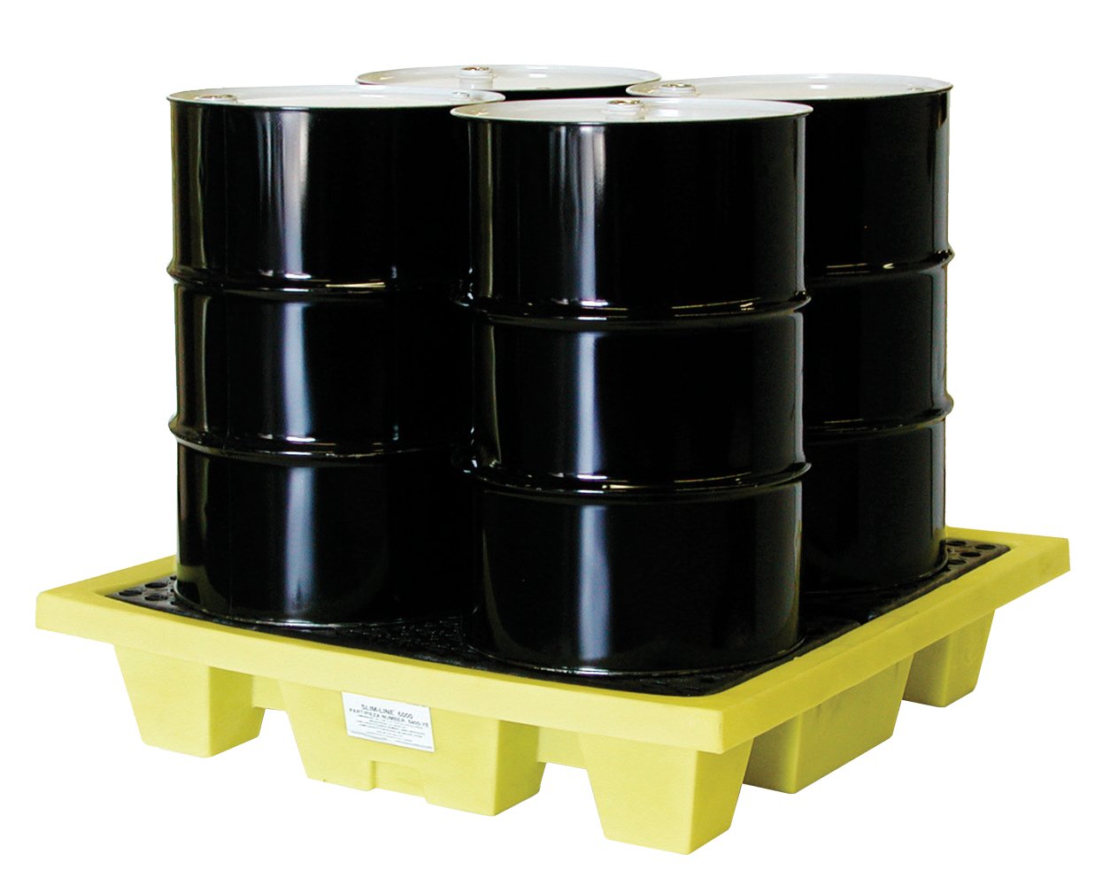 Enpac 5400-YE-D 4-Drum Poly-Slim-Line 6000 Poly-Spillpallet with Drain, 66 Gallons Spill Capacity, 54