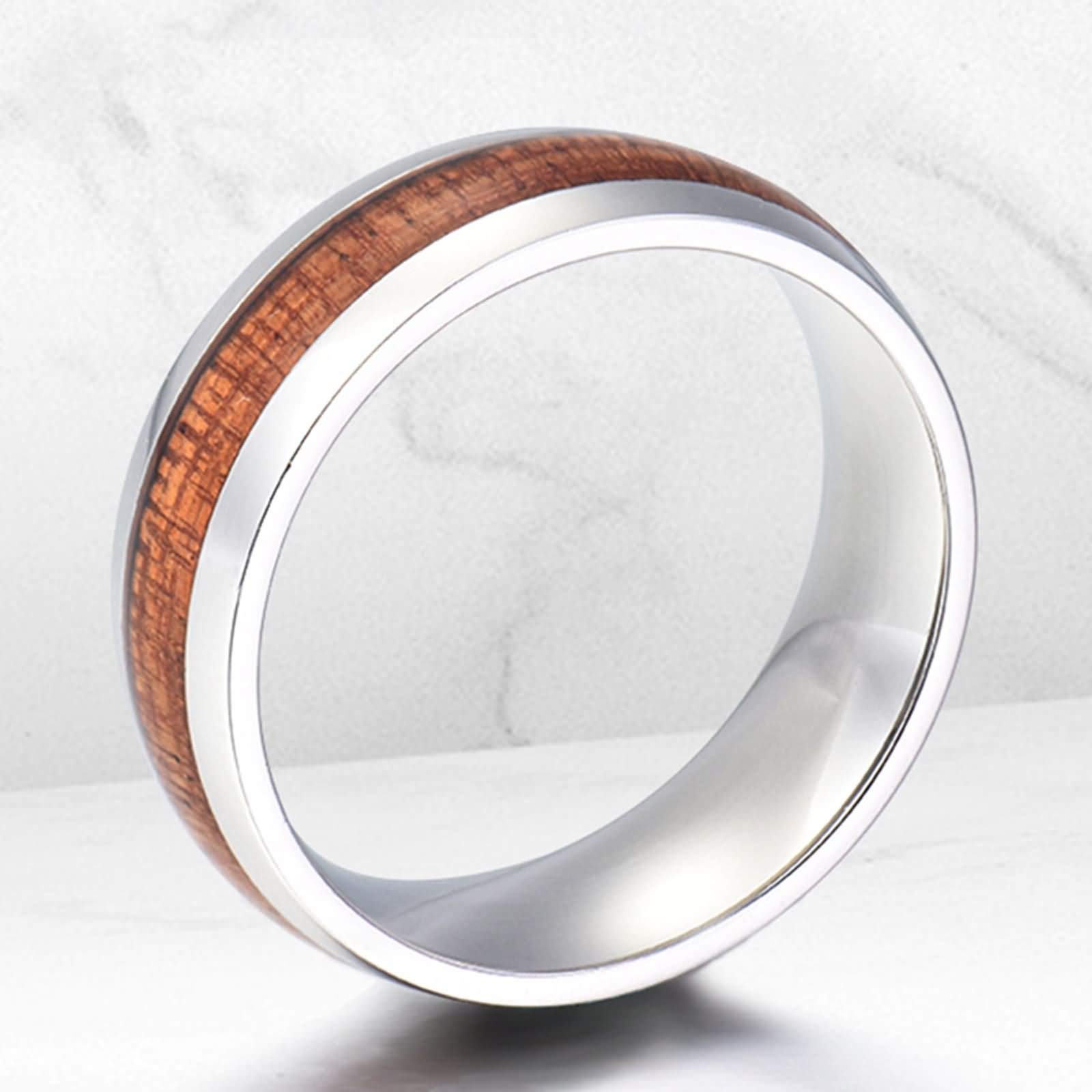 Anello Uomo Tungsteno Anelli Intarsiato con Venatura del Legno FEDI Nuziali Comfort Fit Anello Uomo con Incisione 8MM Anello Tungsteno Argento Marrone Misura 12-31