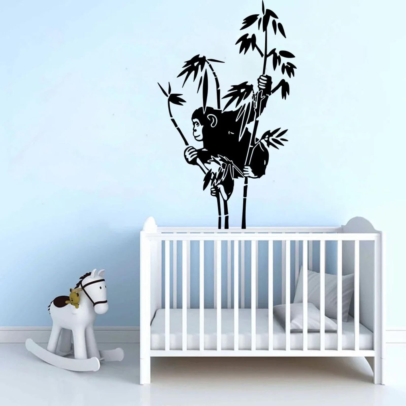 KGXUEDAO Safari Animal Woodland Cartoon Monkey in Bamboo Juggling Children Nursery Decoration playroom Wall Art Decal