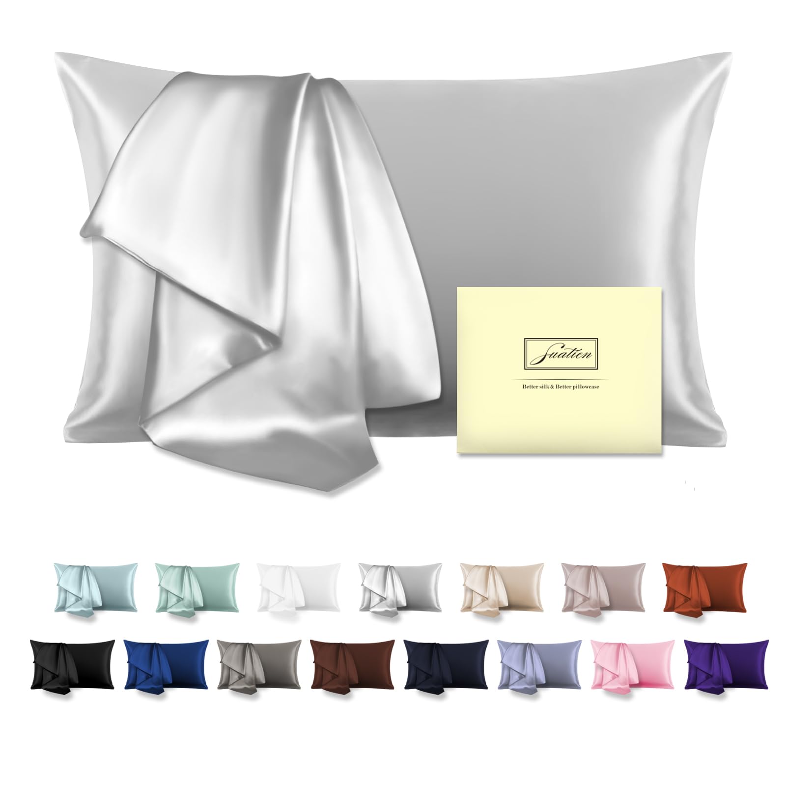 Natural Mulberry Silk Pillowcase for Hair and Skin Standard Size 20"X 26" with Hidden Zipper Soft Breathable Smooth Cooling Silk Pillow Covers(Silver Grey,Standard,1Pcs)