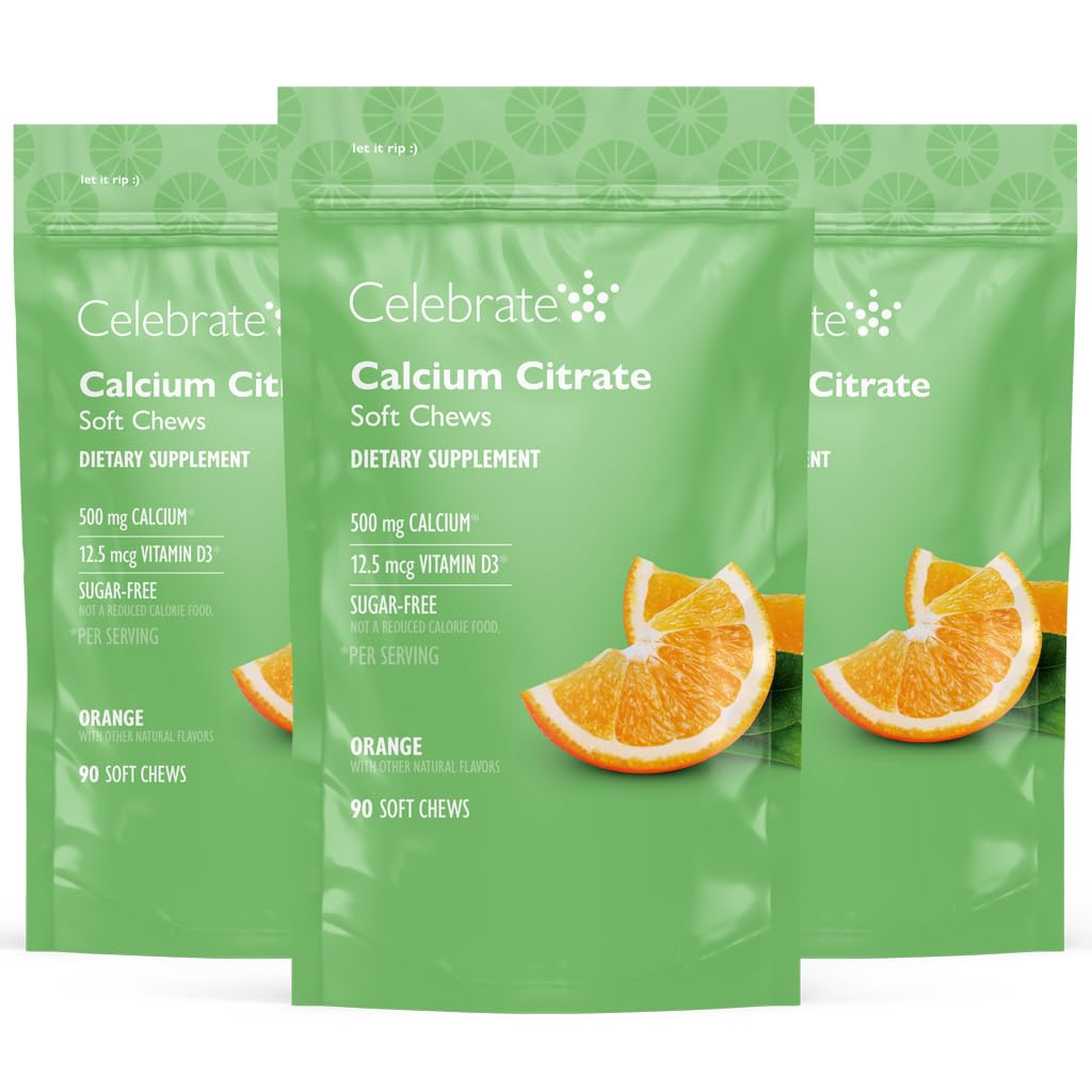 Celebrate Vitamins Bariatric 500mg Calcium Citrate Soft Chews with 500 IU Vitamin D3 – Essential for Gastric Bypass Patients & Bone Health - Sugar & Gluten Free, Orange (270 Chews)