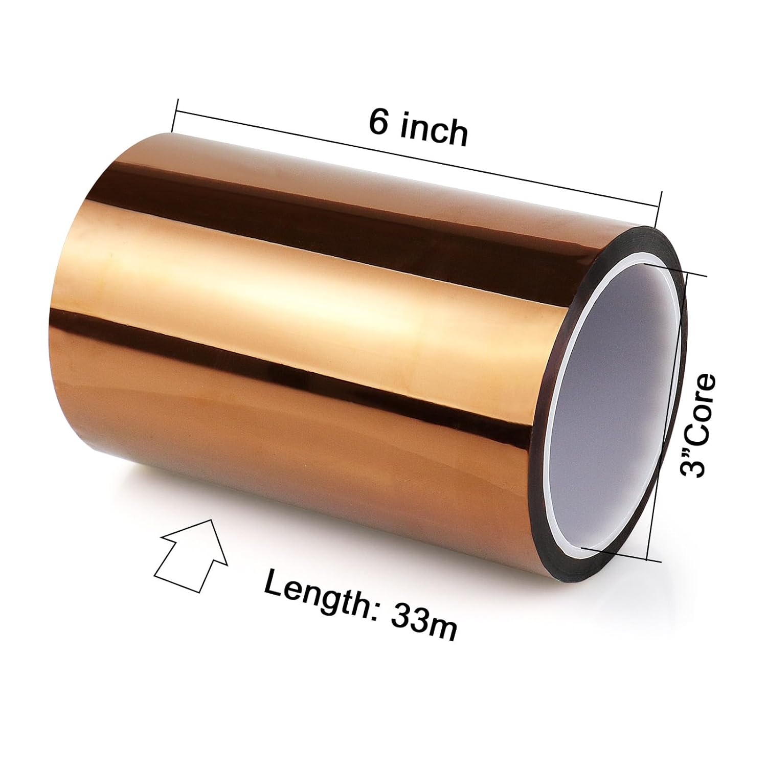 BOMEI PACK Polyimide Tape,6 Inch x 108 ft (33m),High Temperature Resistant Tape,Heat Tranfer Tape for Sublimation,Heat Resistant Tape for Soldering, Electrical, 3D Printer