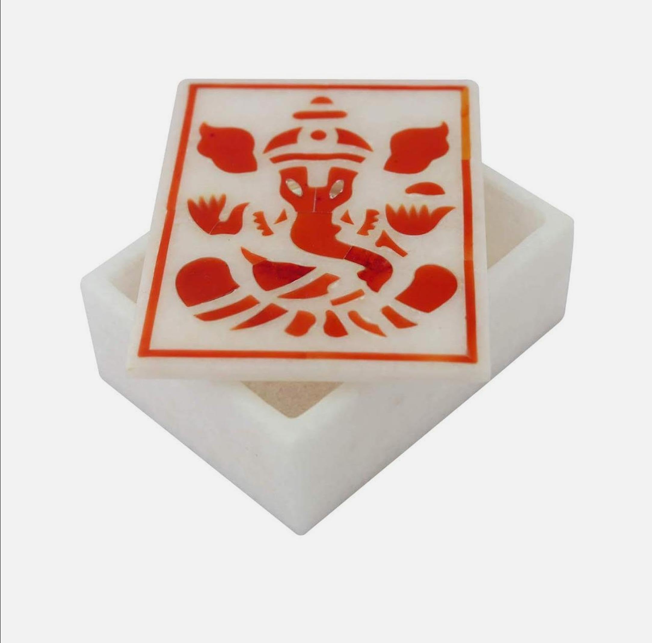 Boîte à bijoux en marbre blanc Ganesha pour votre espace de méditation