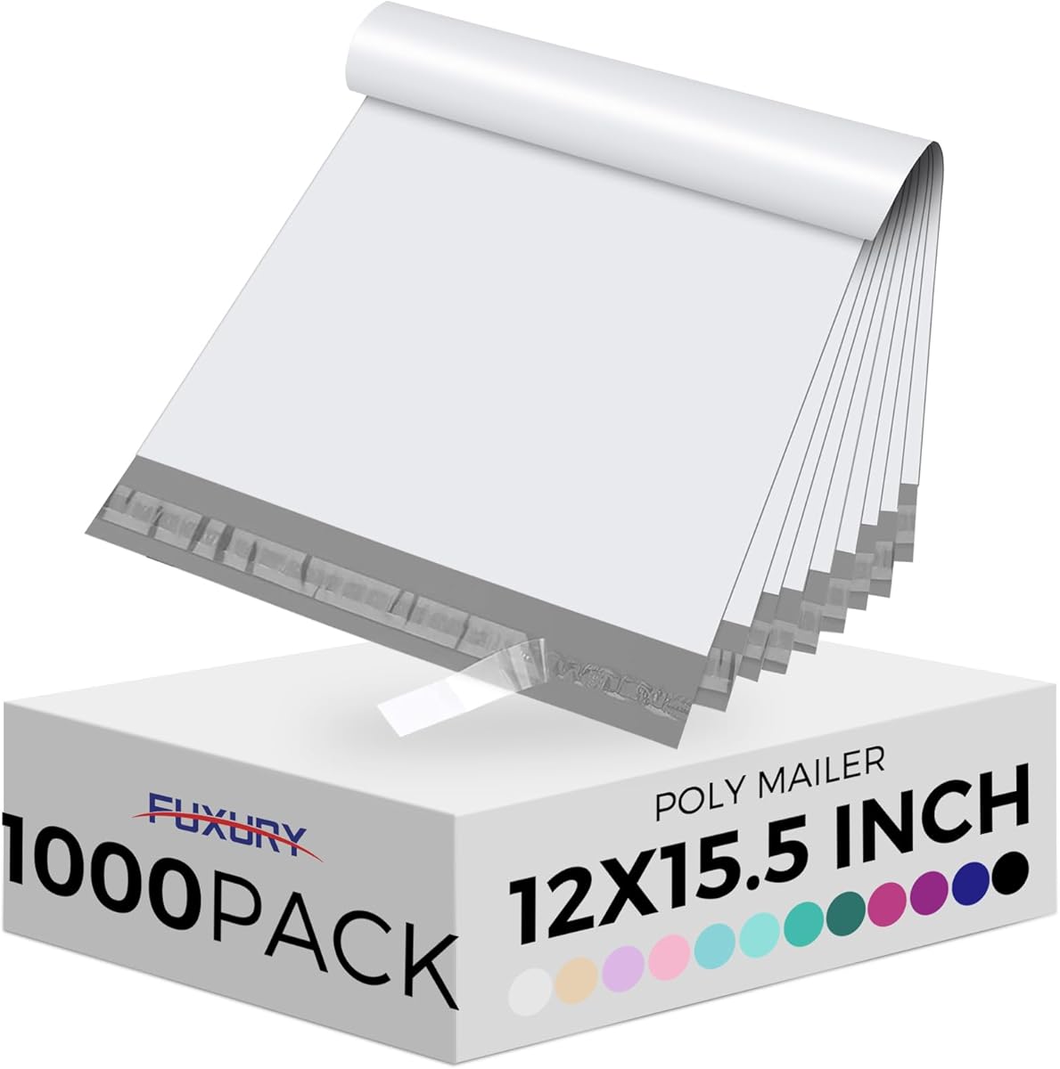 Fuxury Poly Mailers 12x15.5 Inch 1000 Pack, Bulk Shipping Bags for Clothing, Strong Adhesive Shipping Envelopes for Small Business Suppliers,Waterproof Mailers Poly Bags Mailing Envelopes White