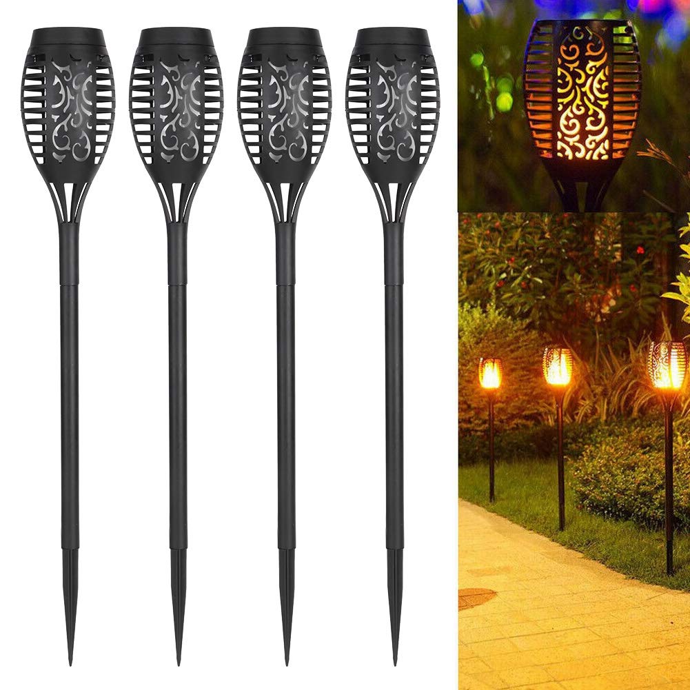 Solarlampen für Außen Garten, Solarleuchten mit Realistischer Flammeneffekt, Solar Fackeln Gartenbeleuchtung, IP65 Wasserdichte Gartenfackeln für Außen, Hinterhöfe, Rasendeko (4 Stück)