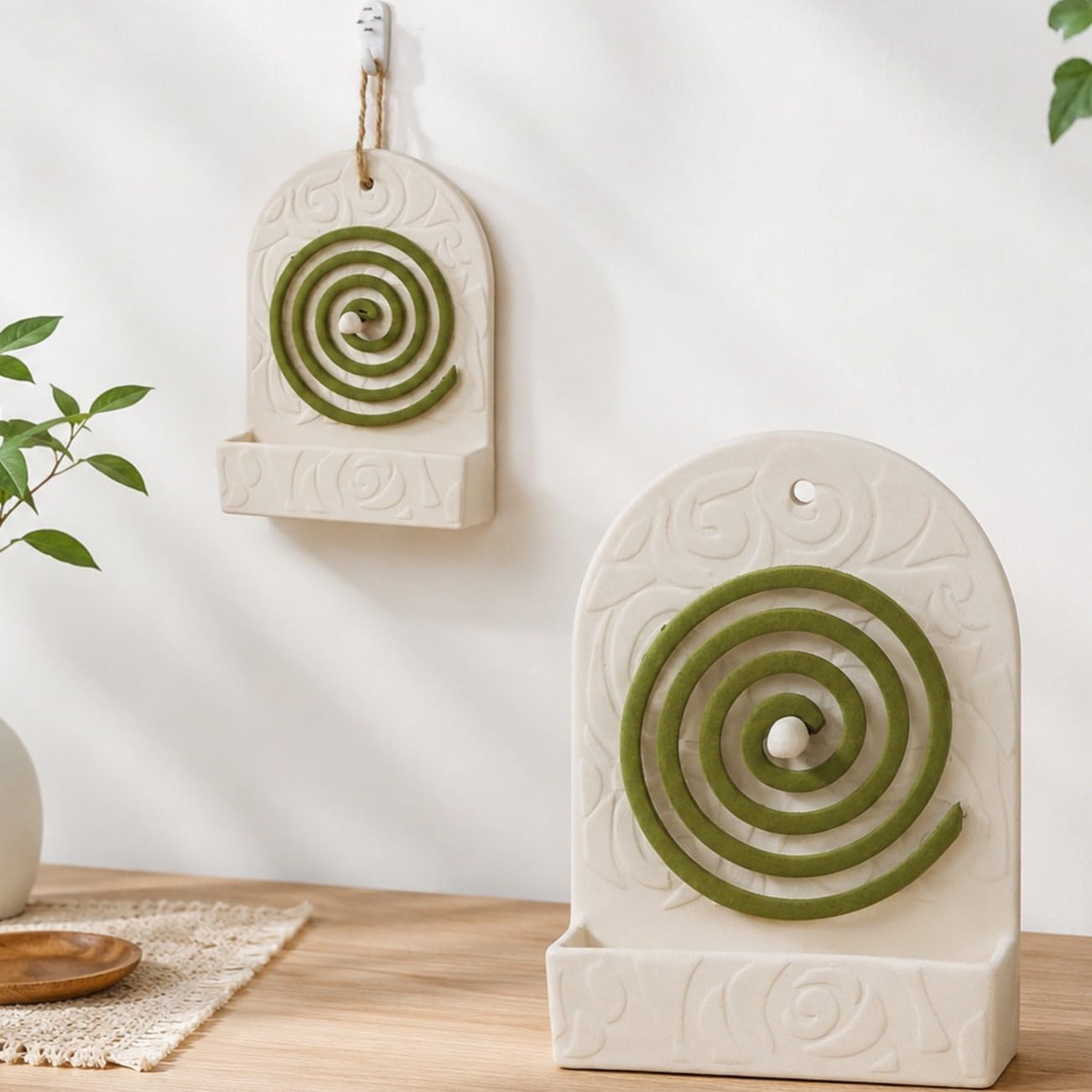 MOUGIGI Retro Ceramic Mosquito Coil Holder | Wall & Tabletop Ash Catcher