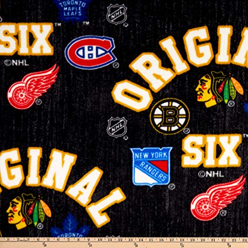 NHL Original Six Arch Logo Allover Fleece Multi Fabric by the Yard