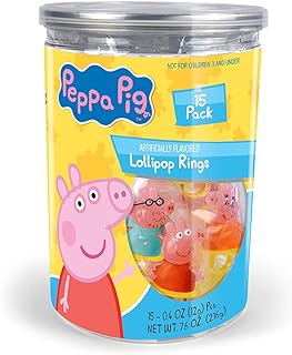 Peppa Pig Candy Lollipop - Anillos de dulces a granel para regalos de fiesta, caramelos de piñata y magdalenas, 15 unidades