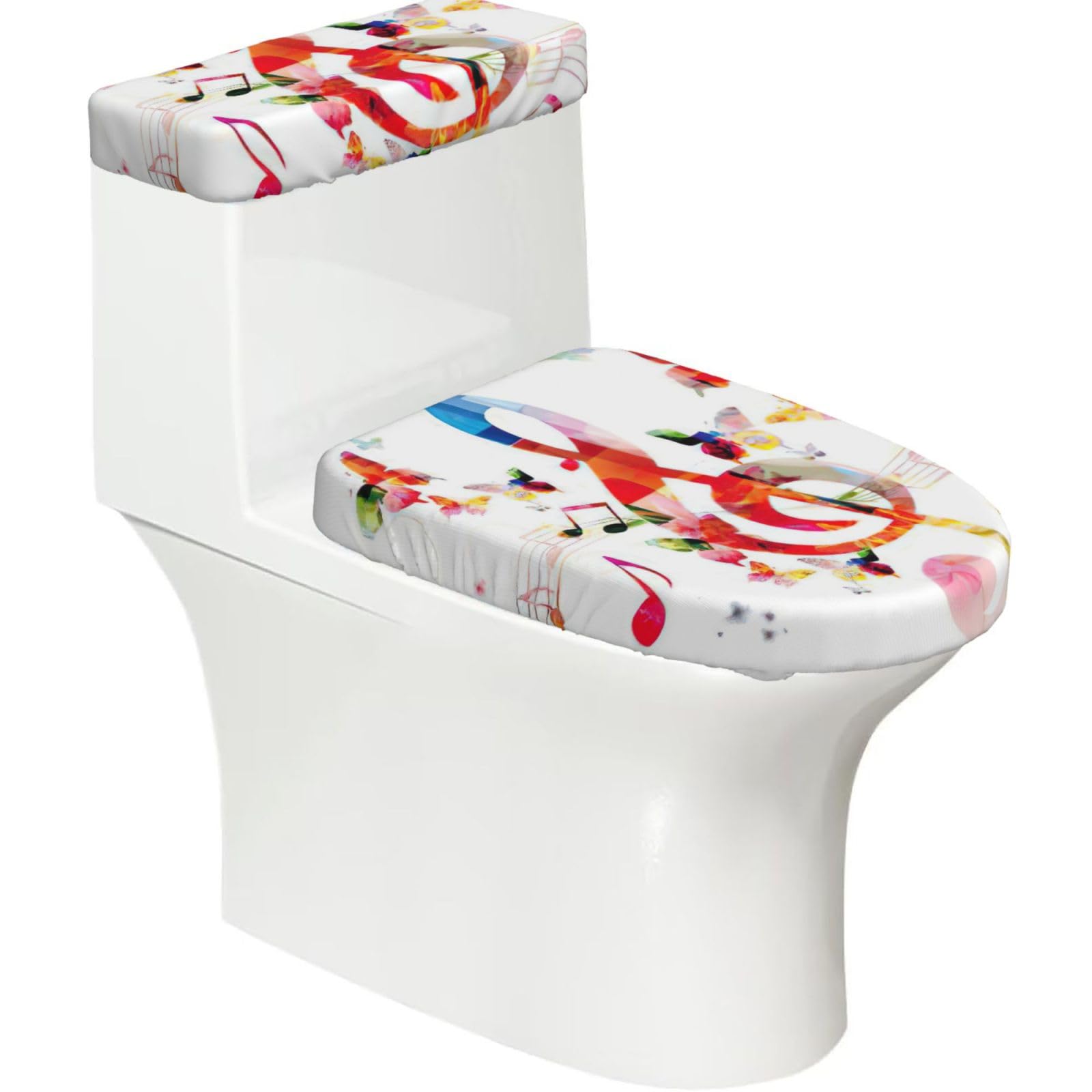 Musica Butterfly Print 2-Piece Stretch Toilet Cover Set, Elastic Breathable Toilet Seat and Tank Lid Protector