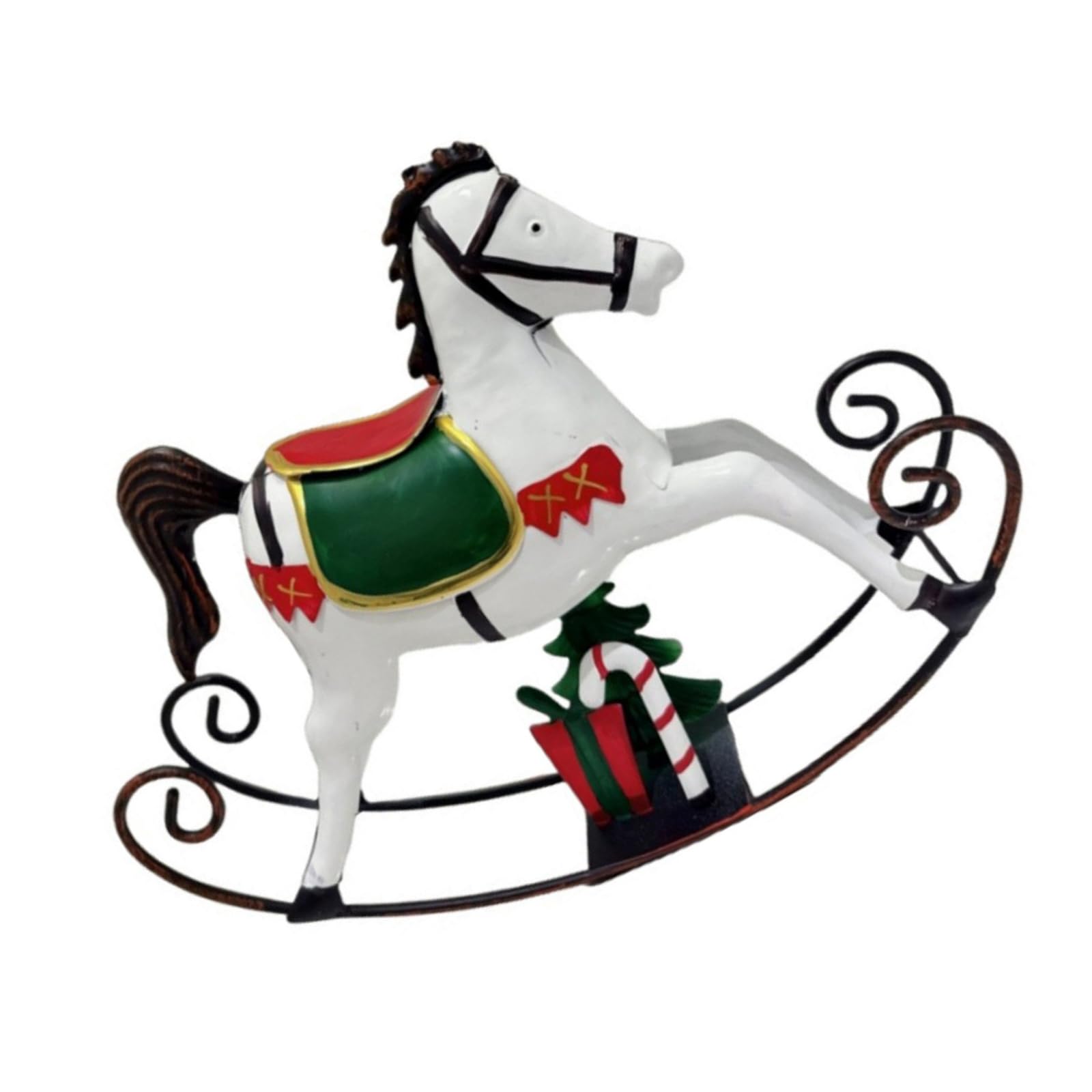 Jazuaiao Metal Art Horse Statue Nordic Christmas Decor for Tabletop Shelf Cabinet Festive Holiday Display 30cm X 22cm Metal Animal Christmas Swing Horse Ornament