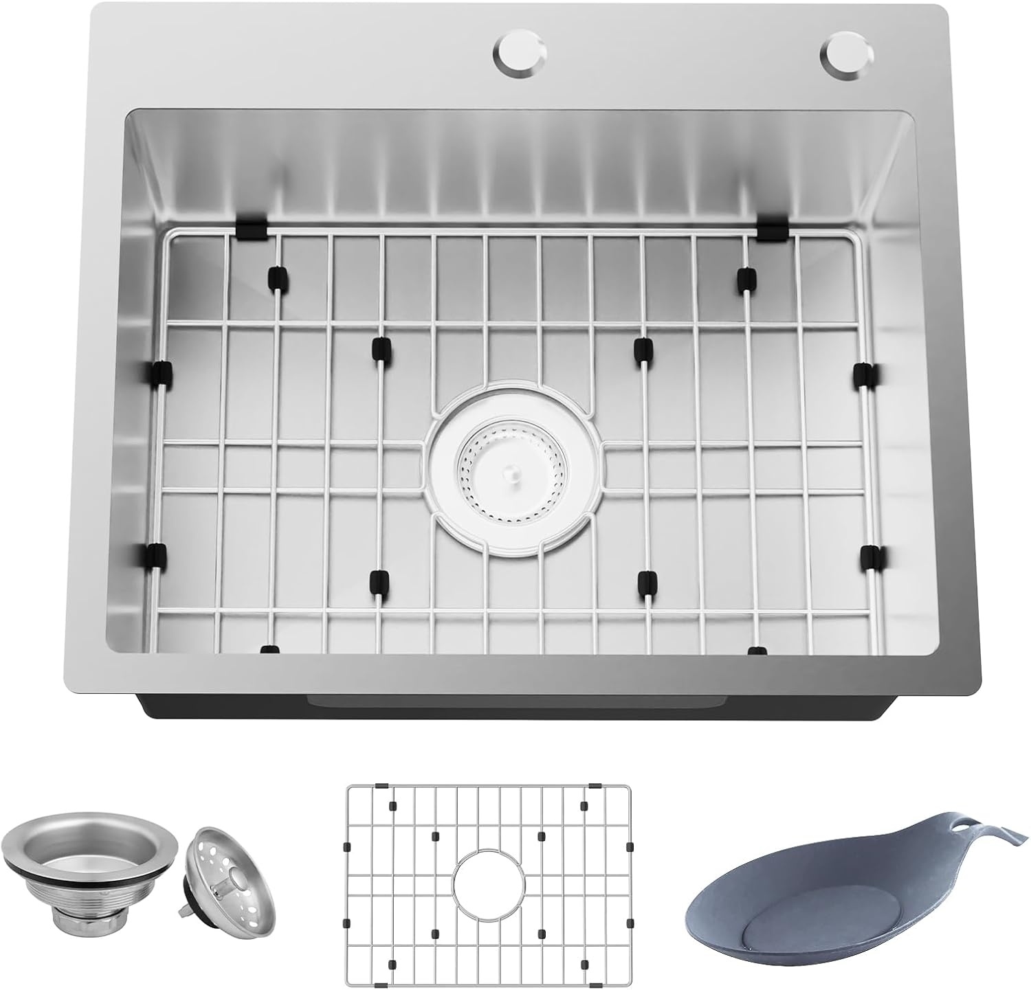 22x18 Inch Kitchen And Bar Sink - Stainless Steel Drop In Small Single Bowl Kitchen Sink With Bottom Grid,Soap Mat And Drain Assembly Set