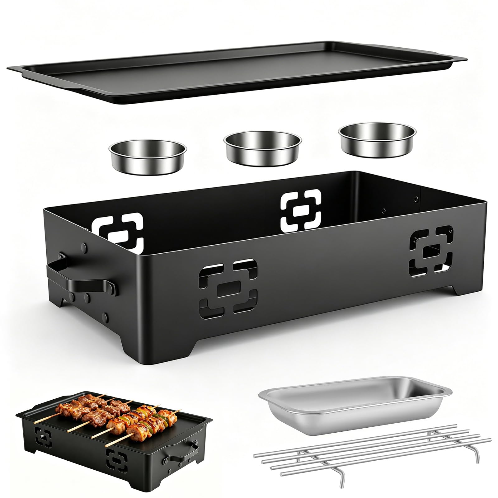 BBQ Warmhalteplatte, Aluminium Grill Heizplatte Antihaft Speisenwärmer Grill Warmhaltebehälter Speisenwärmer Warmhalteplatte Grillgut, Fleischwarmhalter Grill Zubehör für Garten Outdoor(Ohne Kerzen)