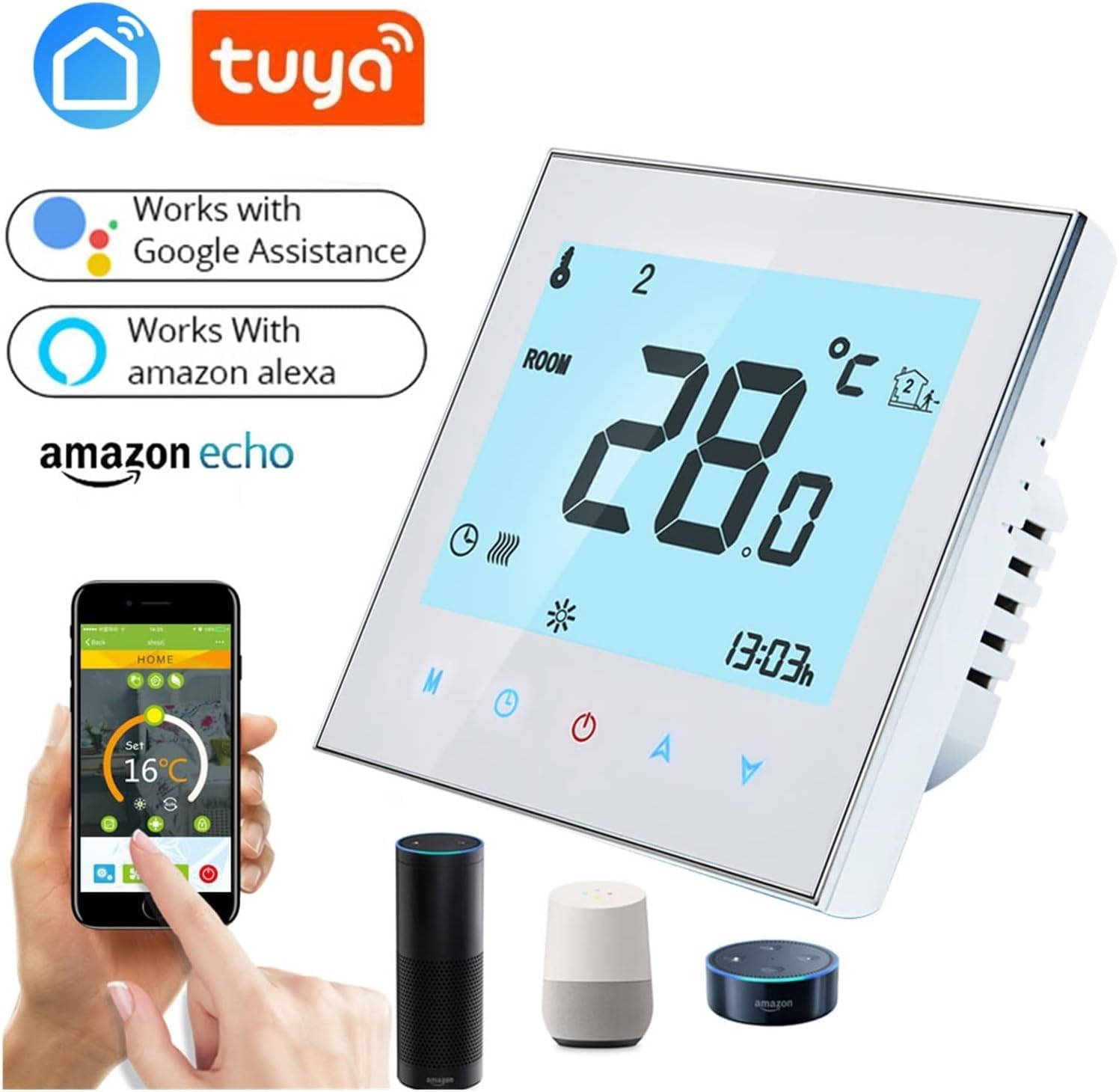 Termostato De Ambiente Inalámbrico Calefacción por Suelo Radiante Controlador De Temperatura del Hogar Controlador Rs485 Control Remoto Programable Semanal, WiFi Black, For Boiler