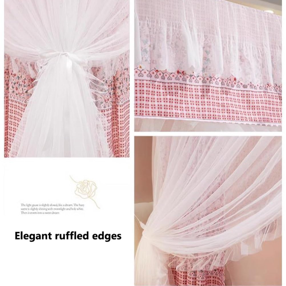 Zanzariera a baldacchino di Lusso a Doppio Strato - 1,8 m/6 Piedi, Tenda da Letto Matrimoniale con Supporto in Metallo (Colore: Rosa-1, Dimensioni: Doppio Strato)