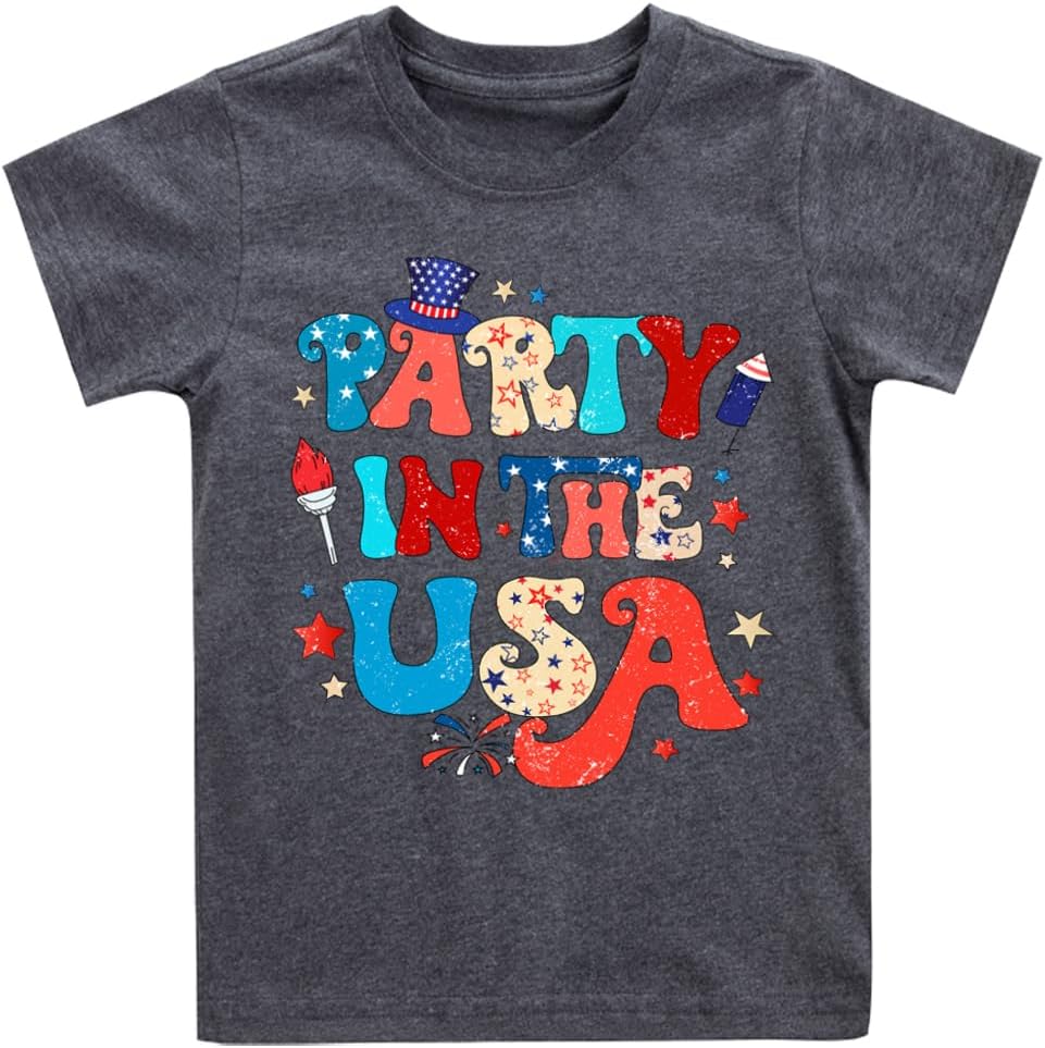 Boys 4th of July Shirt American Flag T-Shirts for Kids Toddler Patriotic Tee Tops Girls Independence Day Outfit 1-7 Years