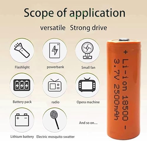 Miniatura 3 de RIAD 4 Pack 3.7V Rechargeable Battery,18500 2500mAh, 18 * 50mm 3.7 Volt Button top 10A for Doorbells, Headlamps, s