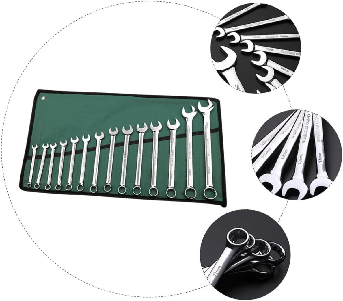 POPETPOP 14pcs Adjustable Ratchet Wrench Set Steel Tools for Home Repair Professional Spanner Set Storage Bag Versatile Sae Metric Wrenches