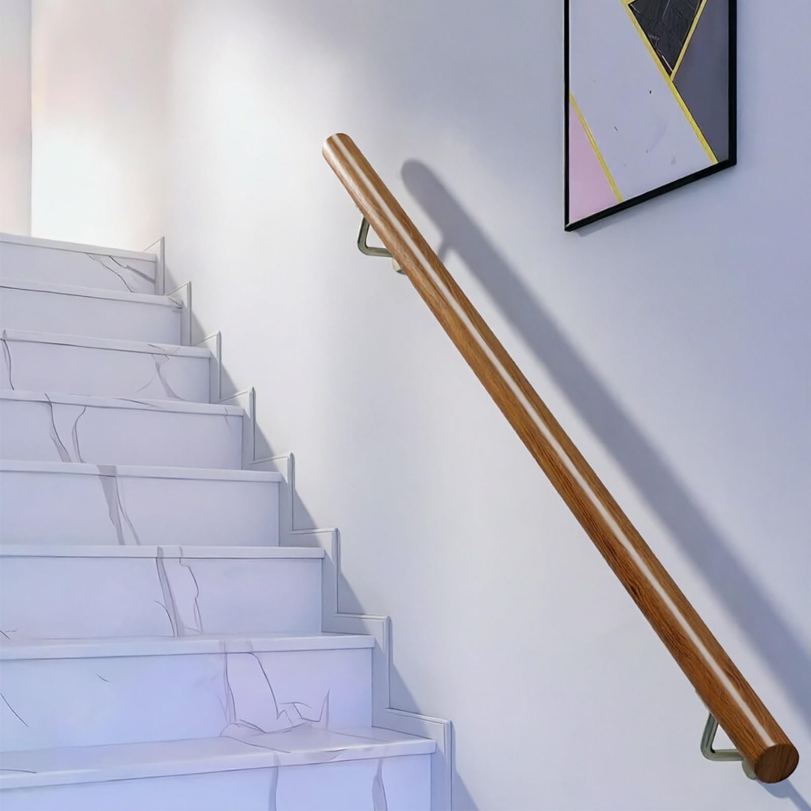DMCHENGMA Non-Slip Wooden Banister Staircase Railing - 30CM - 450CM Wall-Mounted Stair Handrail for Indoor & Outdoor Use(15ft/450cm)