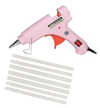 Fadman Electric 20W Pink Mini Hot Melt Glue Gun With 7 Pcs Hot Melt Glue Stick Standard Temperature Corded Glue Gun (7 mm)