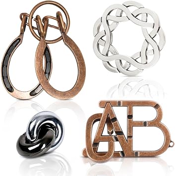 Fun Metal Brain Teaser Puzzle Games - Adults Mind 3D Toys -Teens IQ Insight Challenge - Educational Gift for Ages 12+4PCS