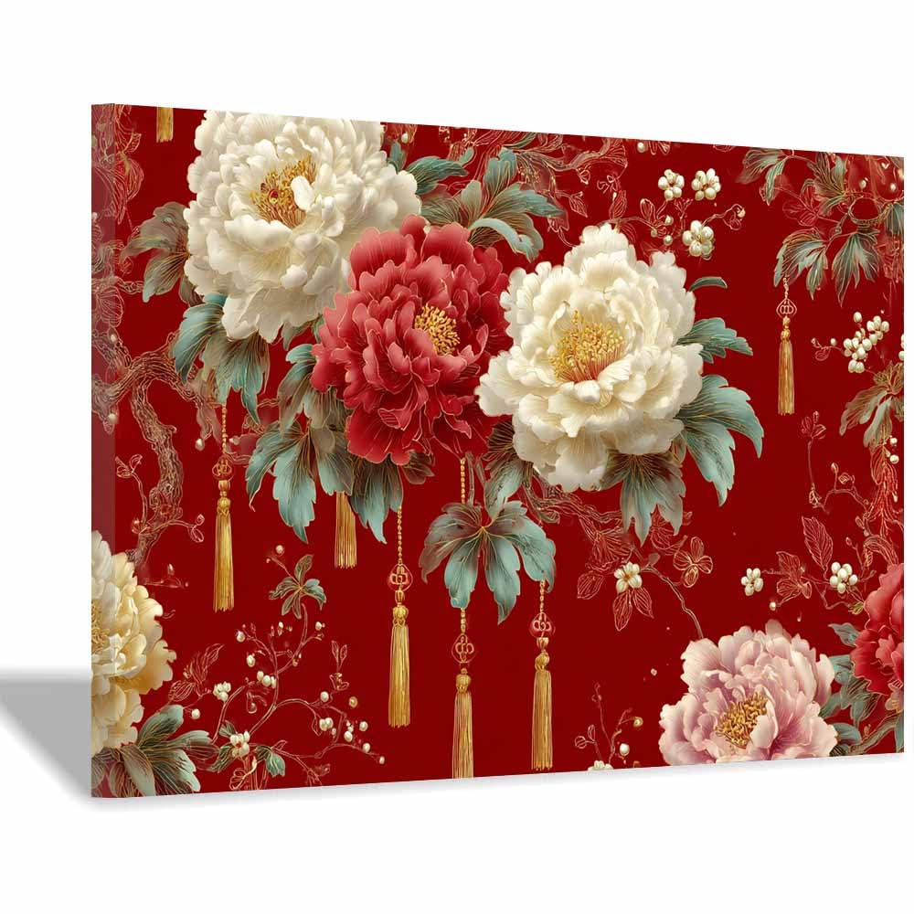 ZAMAEIU Forest Landscape Painting Peony Pattern Canvas Artwork posters & prints Suitable for Living Room Bathroom Bedroom Home Wall Decoration(red)-30x50cm Framed