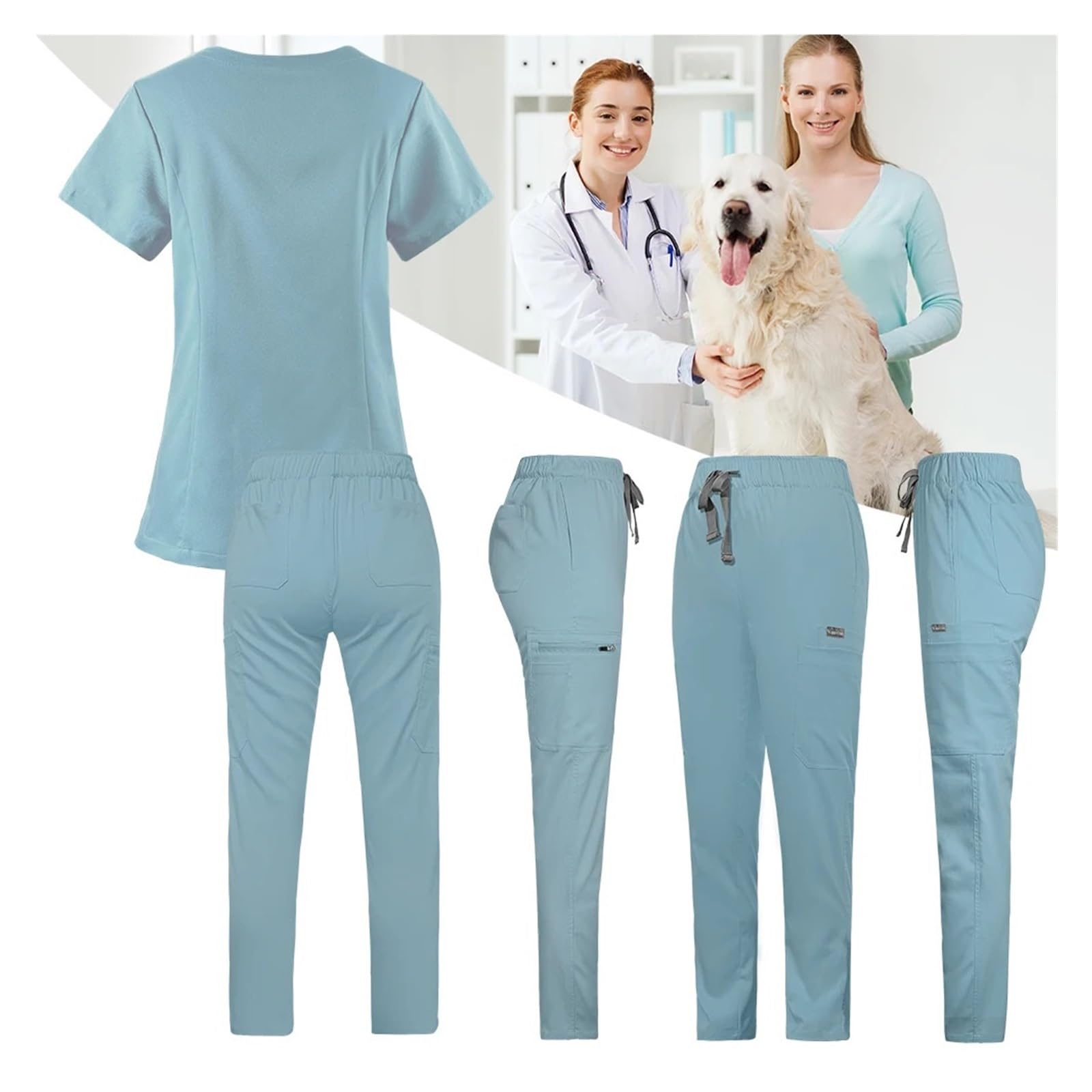 Krankenschwesteruniform Kurzarm-Krankenhaus-Arzt-Uniformen, Spa-Uniformen, Zahnklinik-Bekleidungsanzüge, Haustierpflege, Tierarzt, Krankenschwester-Zubehör(Deep Blue,S)