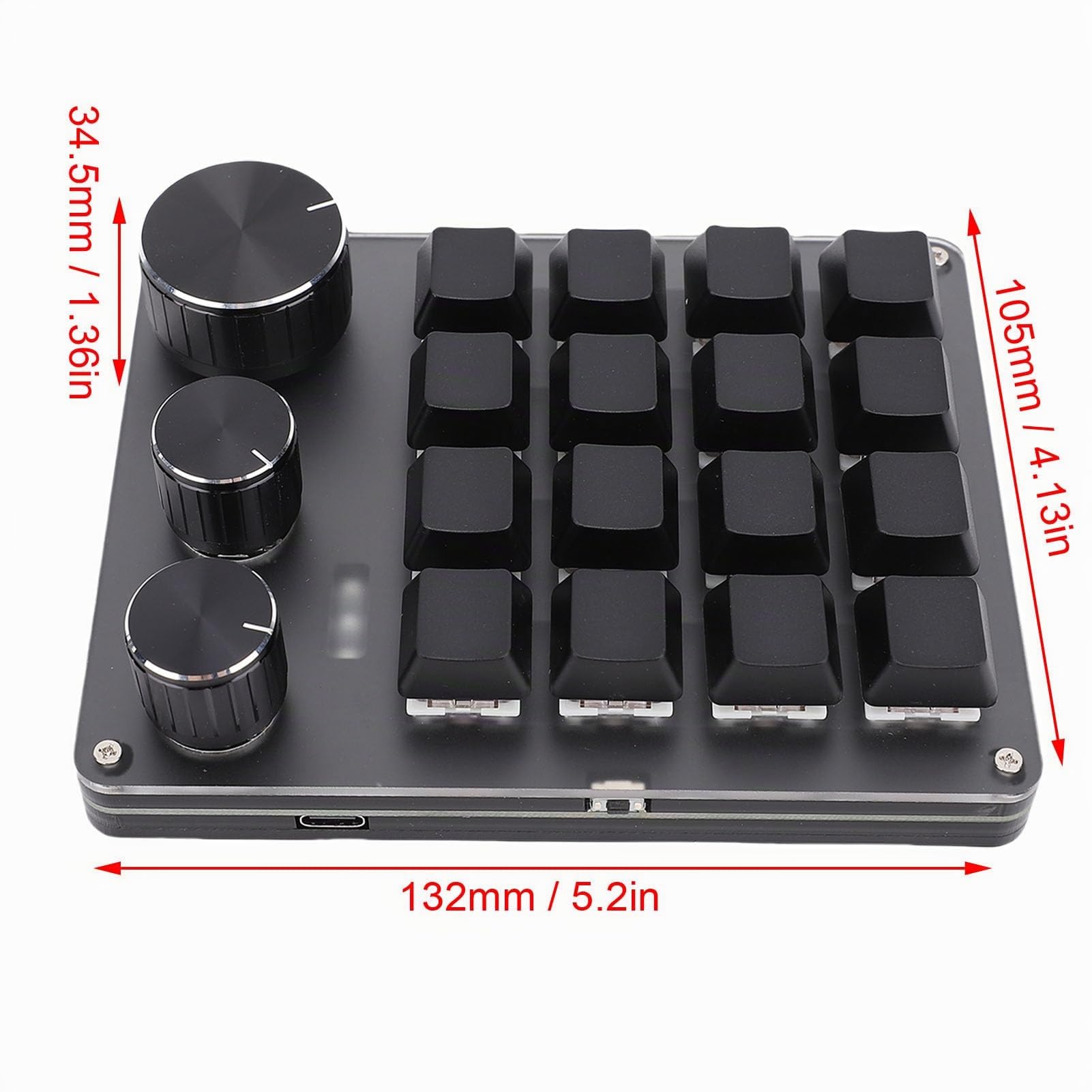 Programmierbare Makrotastatur, 16 Tasten Kabelmechanische Spieltastatur, 3 Benutzerdefinierte, Kopieren Sie Makropolster mit Rotem Schalter EIN. (Black)