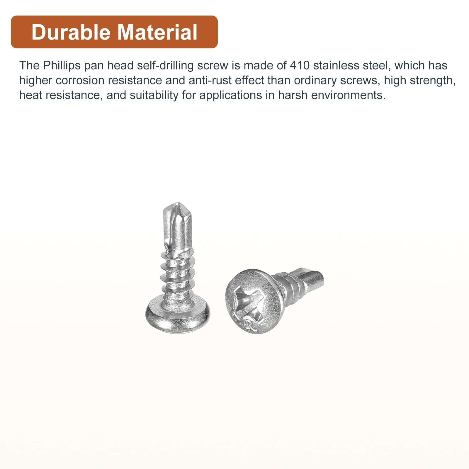 DTGN #6x1/2" Pan Head Self Drilling Screws - 100Pack - 410 Stainless Steel Phillips Drive Self Tapping Sheet Metal Screws - Image 3