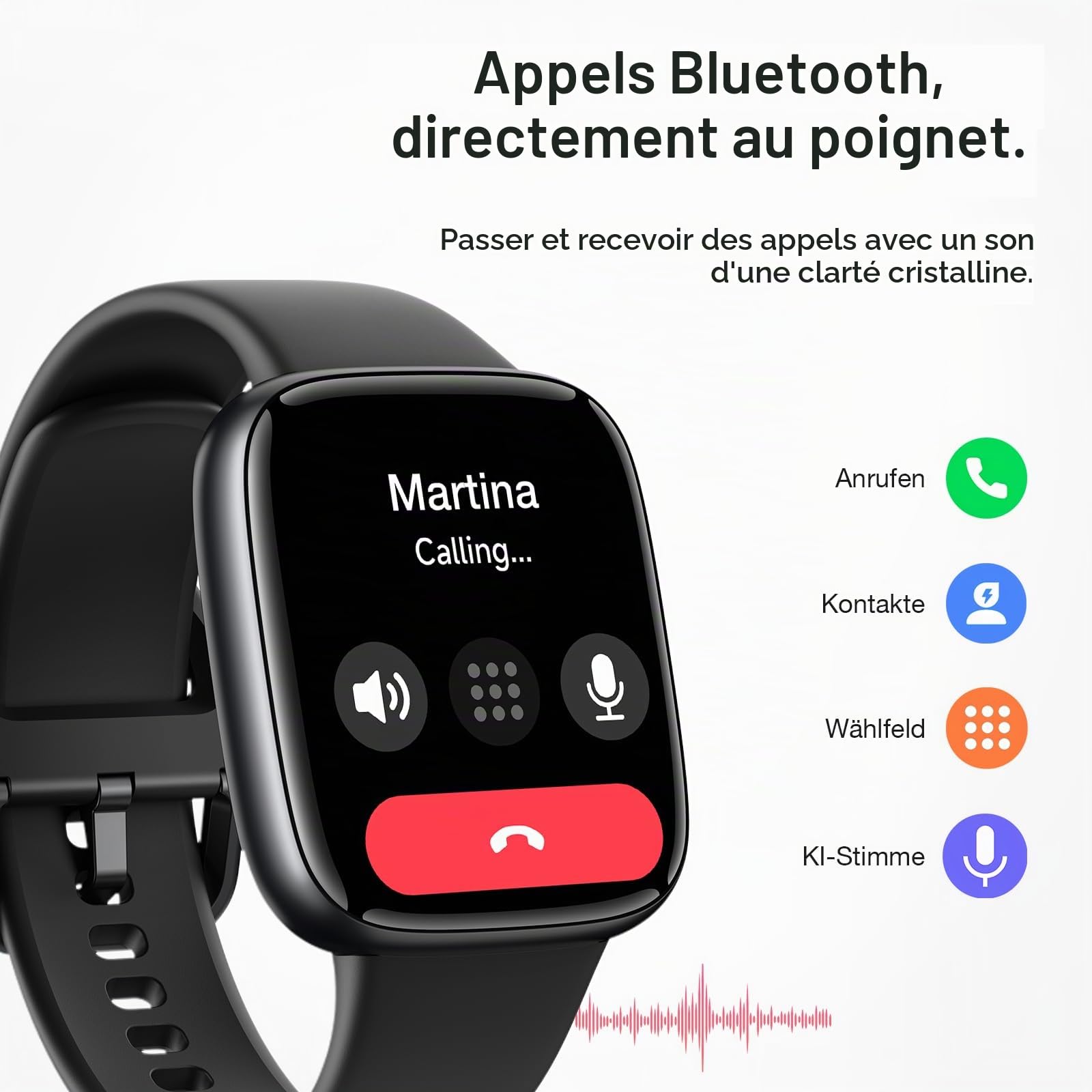 Montre Connectée Homme 1.85" AMOLED 3ATM Etanche Smartwatch Femme avec Appel, Voix de l'IA, pour Samsung iPhone Android, Moniteur de Sommeil/SpO2/Fréquence Cardiaque 110 Sport Calories Podometre