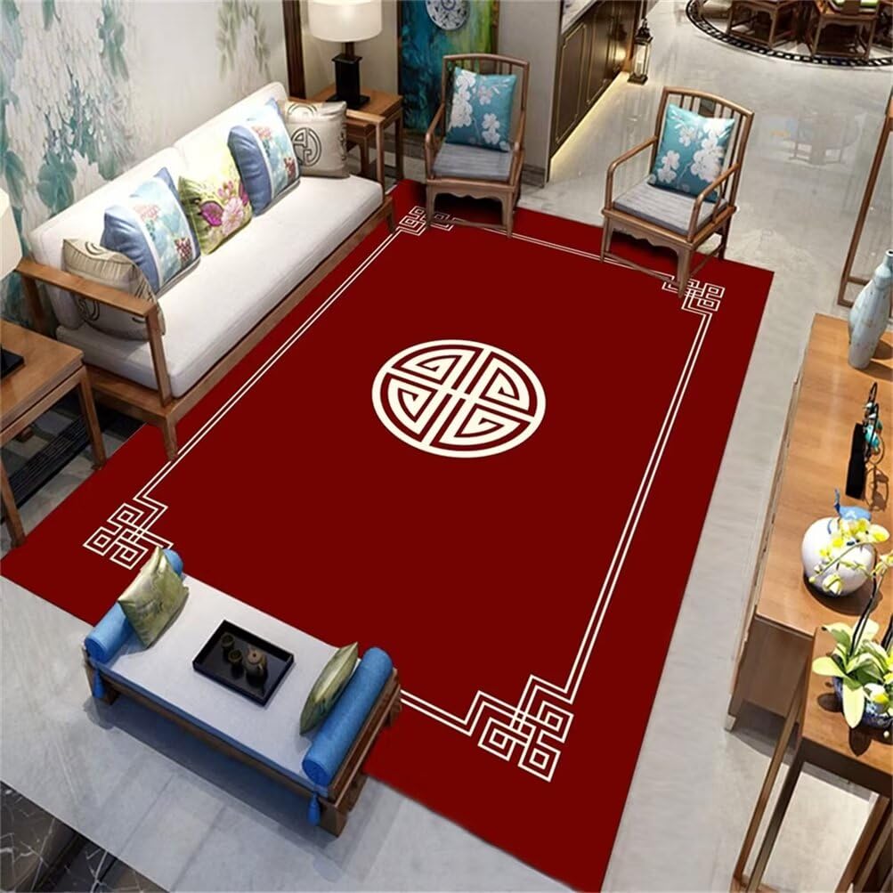 Tapis gamer sol grand format rouge et noir pour salon élégant