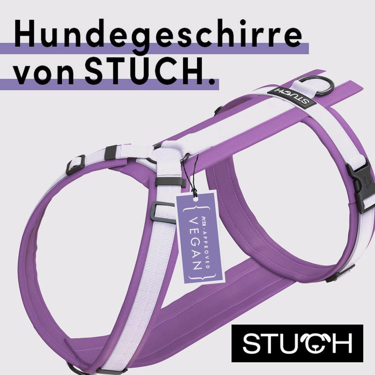 STUCH Arnés para perros - Pechera para perro - Arnés ajustable de nailon - acolchado - Para perros pequeños, medianos y grandes (lila, L)