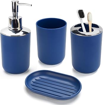 4PCS Bark Blue Bathroom Accessories Set, Modern Bahtroom Decor Set