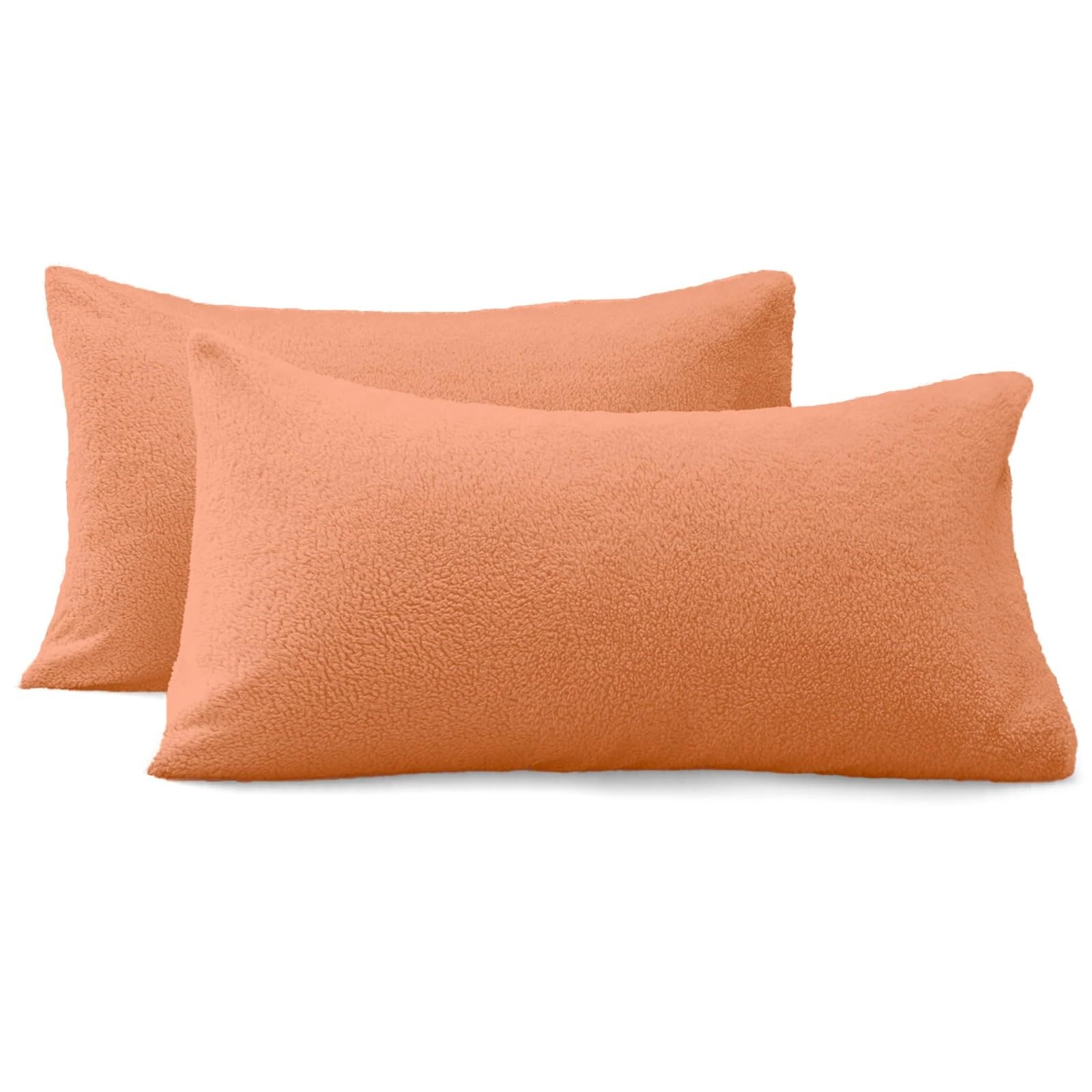2 Pack Teddy Bear Fleece Pillowcase Cover Ultra Soft, Warm & Fluffy Thermal Pillow Cases Fit 50cm x 75cm Cozy Bed Pillow Covers Super Soft Hotel Quality Easy Care pillowcases (Tangerine) โ image 1
