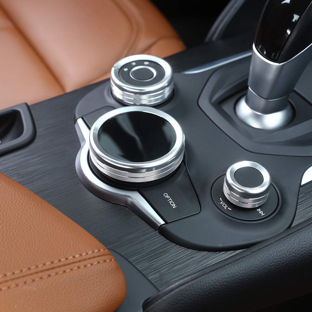 per Romeo Giulia Stelvio 2017 2018 Pomelli per Console Multimediale in Lega di Alluminio Cerchietti (argento)