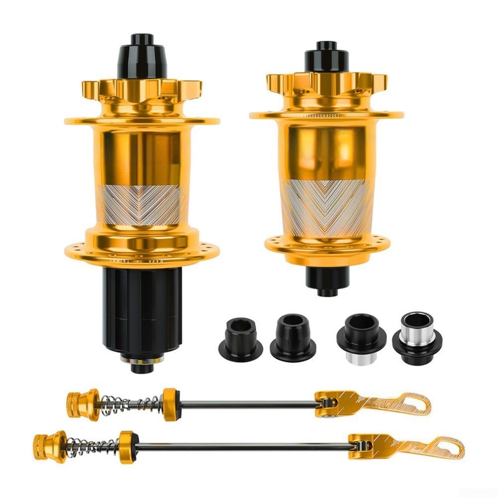 Buje para freno de disco MTB de 32H y 120 clics en aleación A6061 compatible con QR y Thru-Axle dorado
