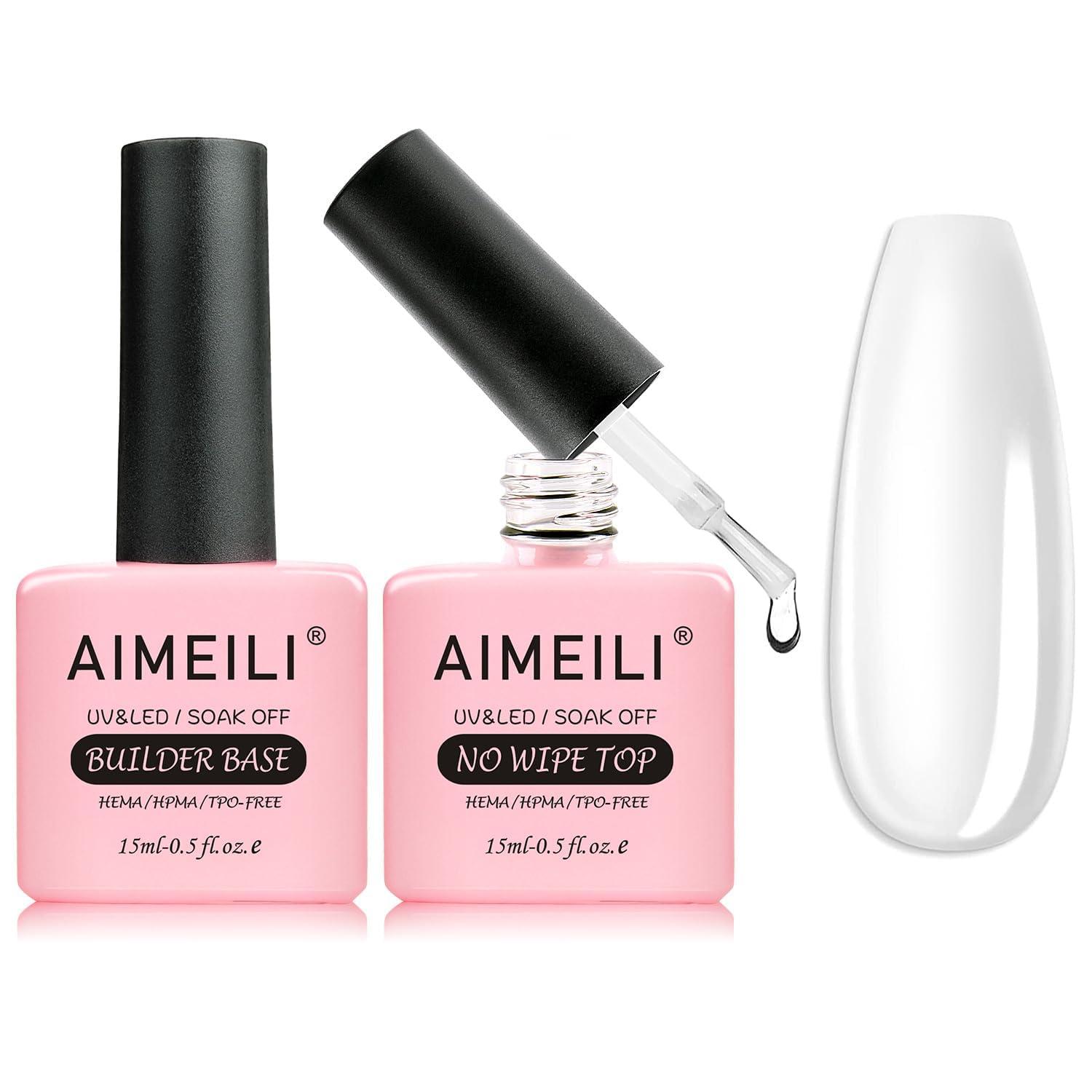 AIMEILI Top Coat Semipermanente y Base Coat Gel Uñas Constructor Esmaltes Semipermanentes para Uñas en Gel UV LED Capa Superior y Builder Gel Nail Extensión 2x15ml