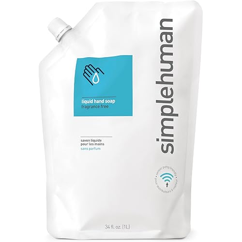 simplehuman Moisturizing Liquid Hand Soap Refill Pouch, 34 Fl Oz (Pack of 1), Fragrance Free, Count