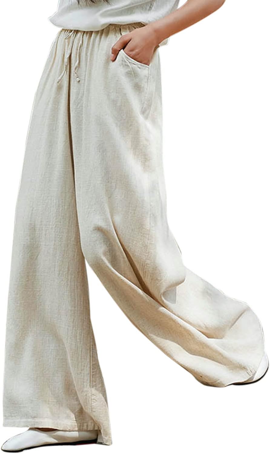 Lounge palazzo loose trousers in cotton linen for women casual.