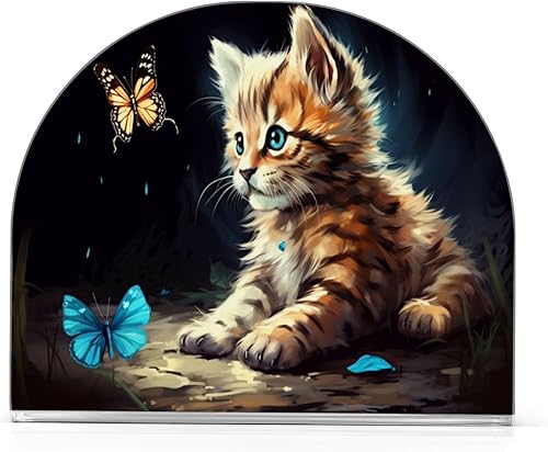 Miniatura 2 de Cat Butterfly Napkin Holder for Table, Acrylic Upright Non Slip Tabletop Freestanding Tissue Paper Dispenser for Kitchen Restaurant Home Hotel Decor