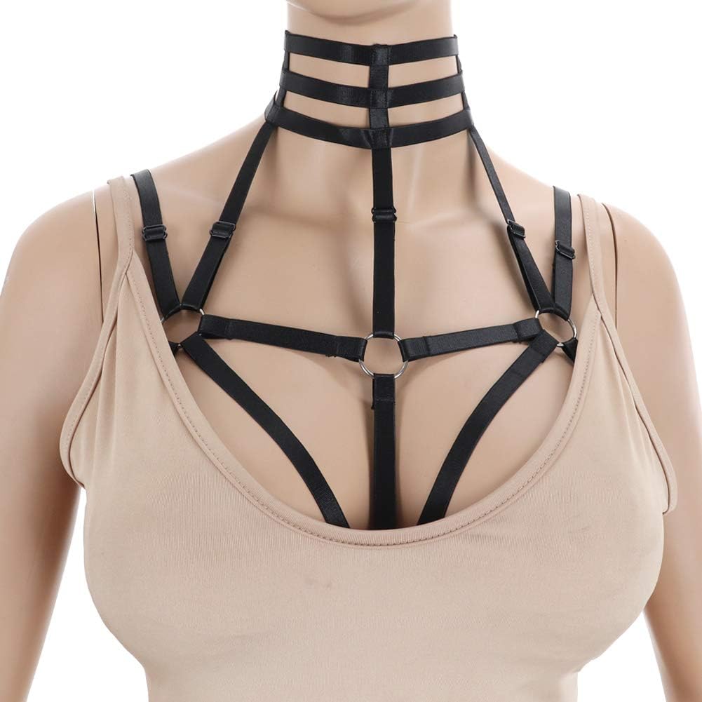 Women Harness Elastic Cupless Cage Bra Hollow Out Strappy