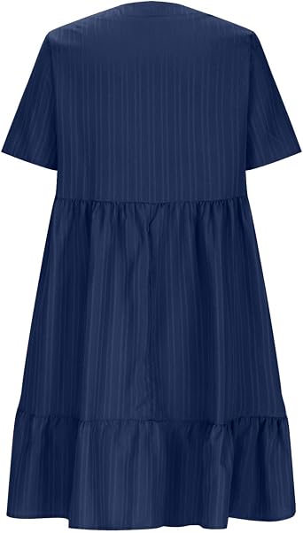 Women's 2025 Summer Short Sleeve Mini Dress Textured Fashion Beach Boho Dress V Neck Casual Ruffle Hem Swing Dress