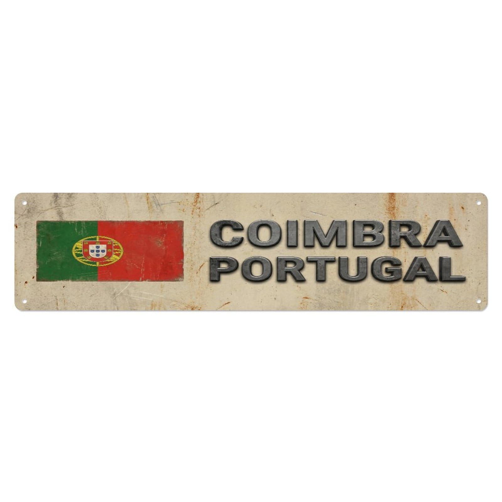 Metal Tin Sign Vintage Coimbra Portugal Flag Decor Rustic Travel