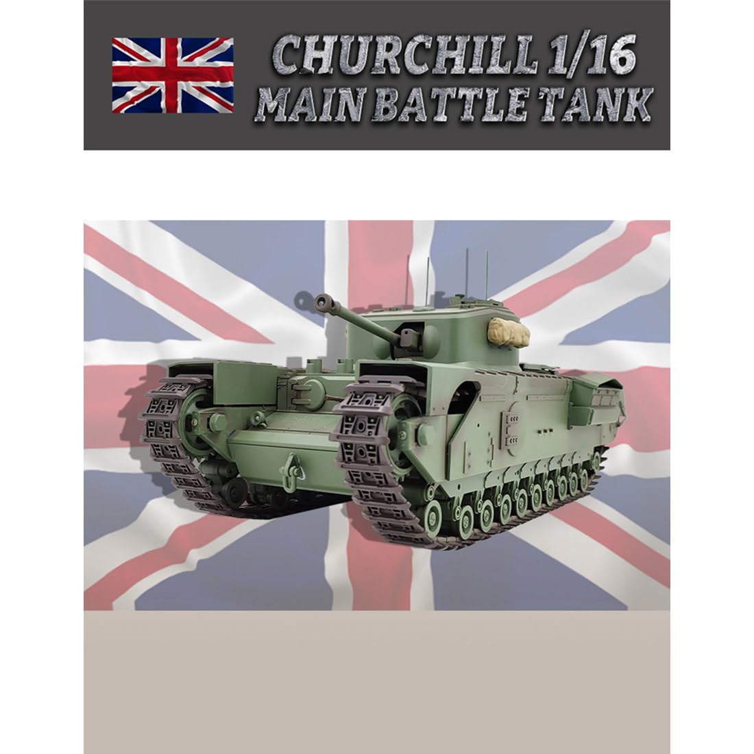 Model czołgu Churchill RC w skali 1/16, model czołgu głównego 2,4 G ze światłami, dźwiękami i strzelaniem kulkami i bitwą na podczerwień, model pojazdu wojskowego dla dorosłych (wersja