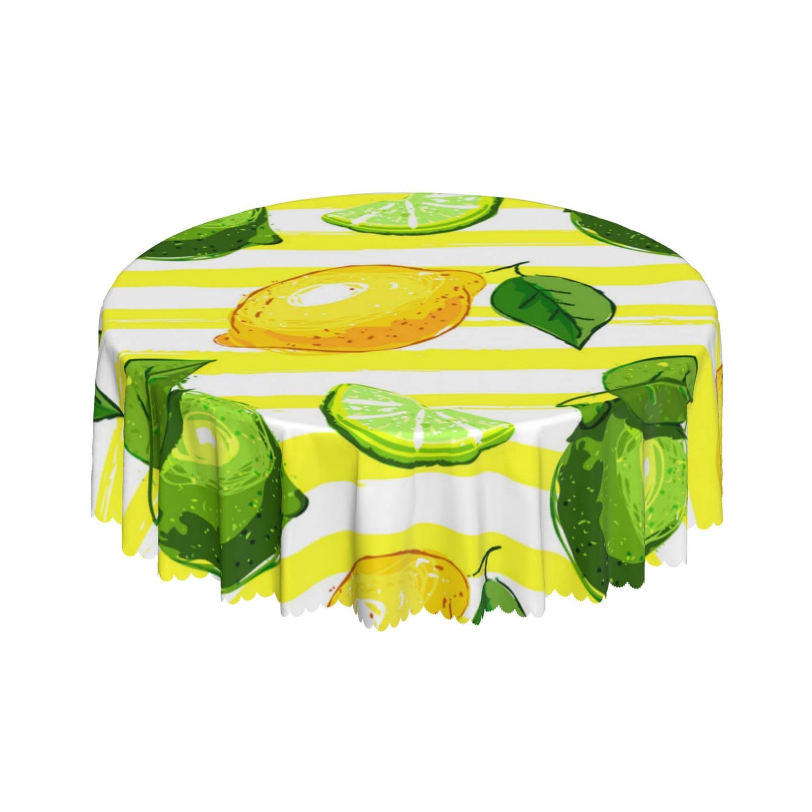 Lsjuee Lemon Lime Fruit Yellow Round Tablecloth 60 Inch Printed Washable Tablecloth for Dining Party Holiday Fall Home Decorative